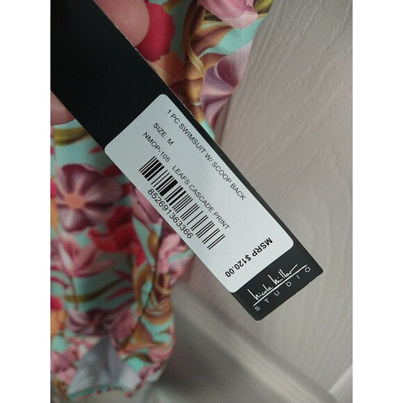 Nicole Miller Swimsuit M One Piece Aqua Floral Print - Picture 5 of 8